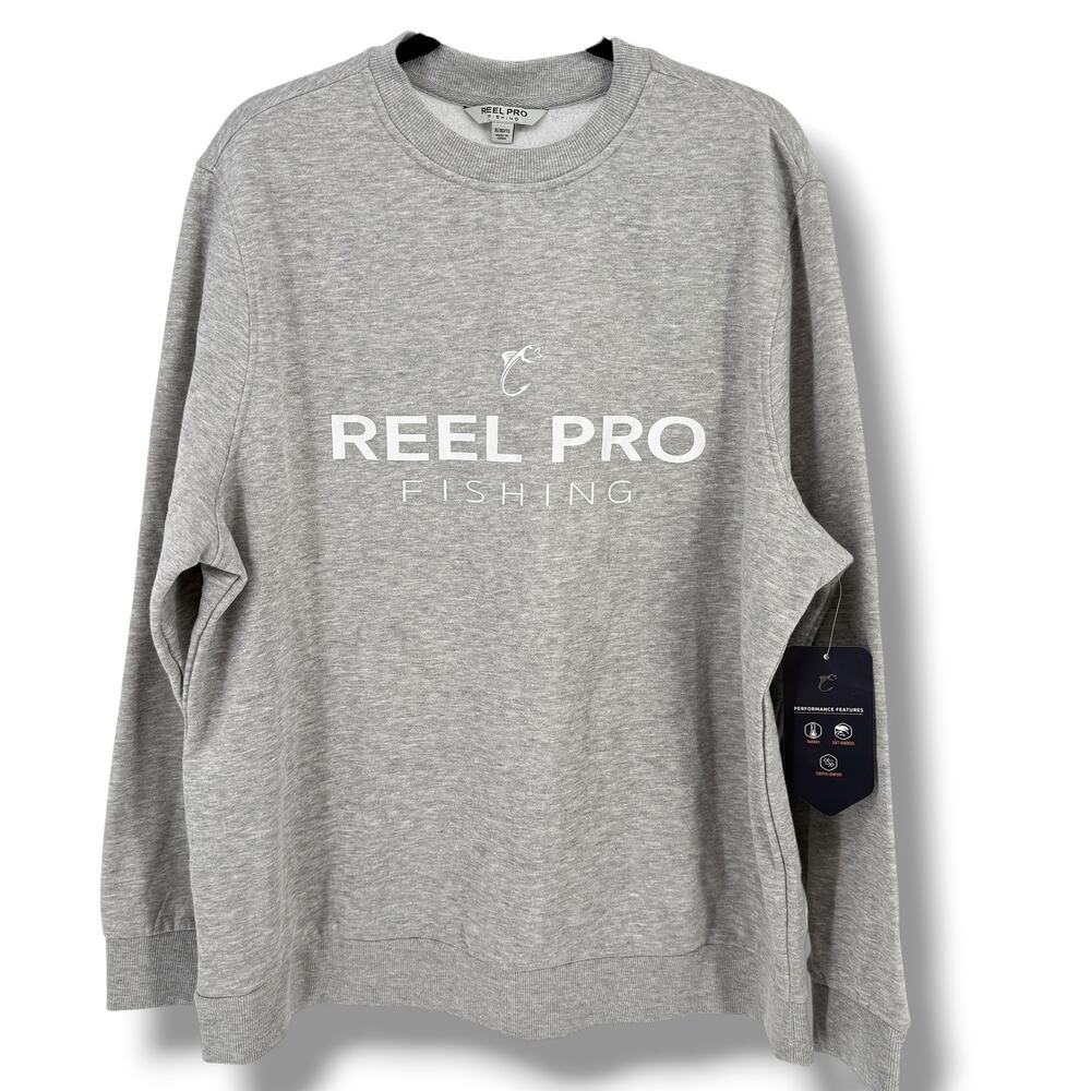 Reel Pro Fishing Heather Grey Crewneck Sweatshirt Mens Sz XL Pullover